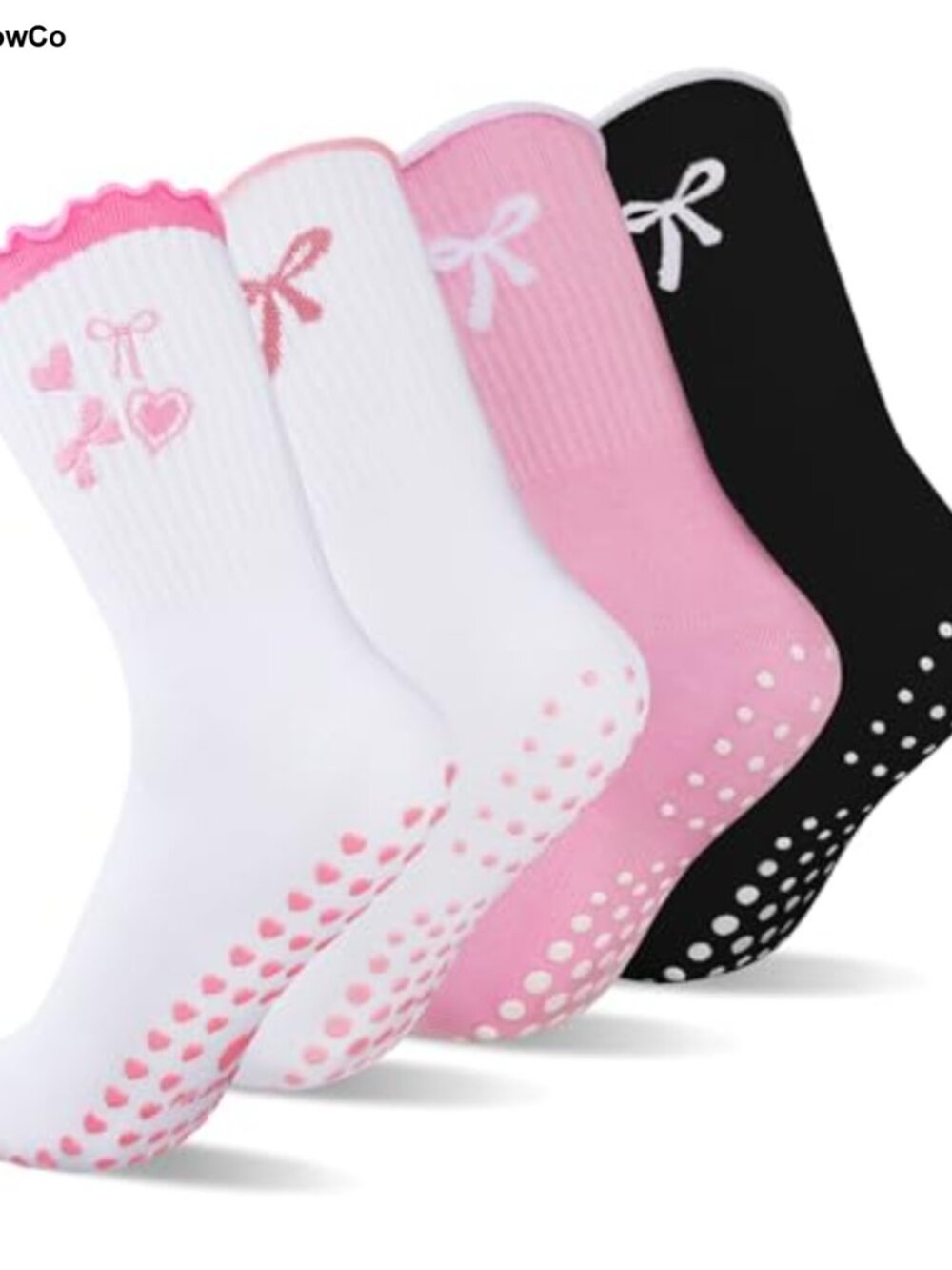 Women's Non-Slip Grippy Socks Cotton Crew Silicone for Pilates Yoga Dance